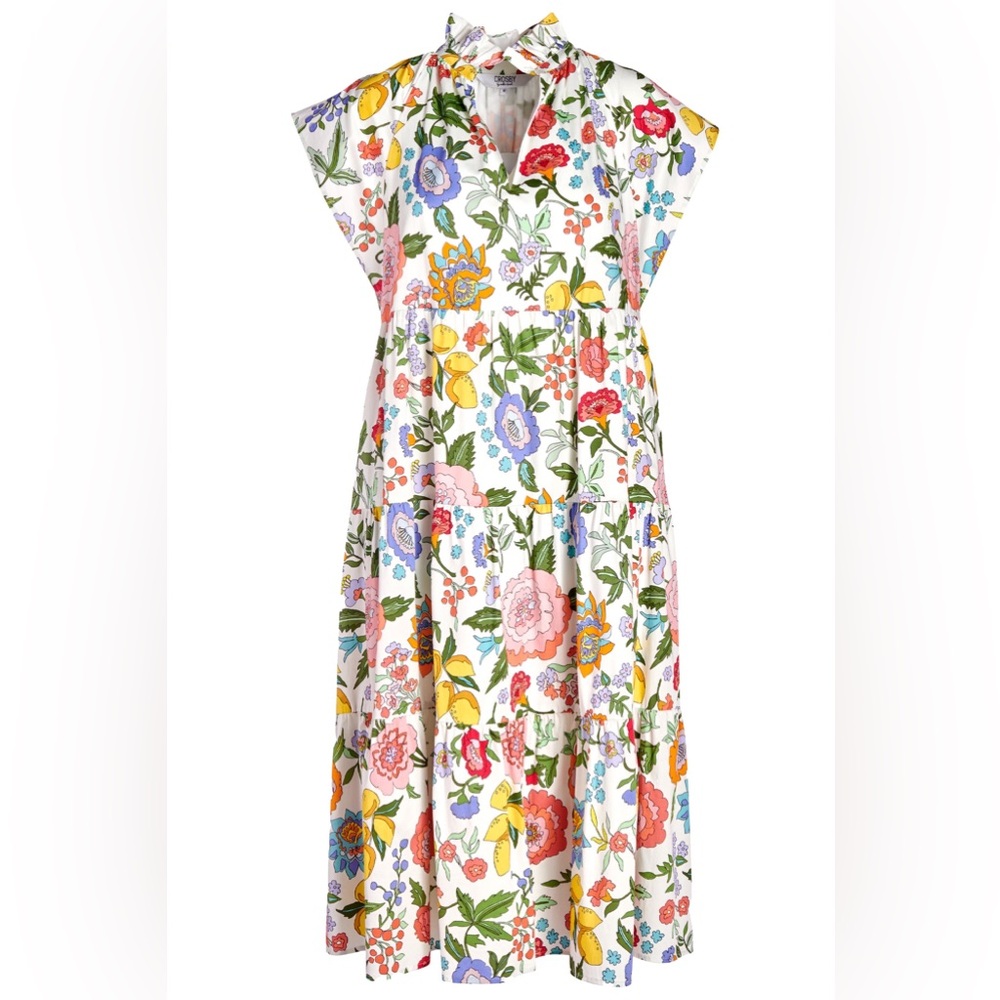 CROSBY by Mollie Burch Pink and Yellow watts midi dress lemon verbena